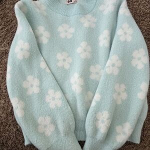 SO Kids's Pastel Blue Floral Crew Neck Sweater